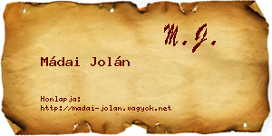 Mádai Jolán névjegykártya